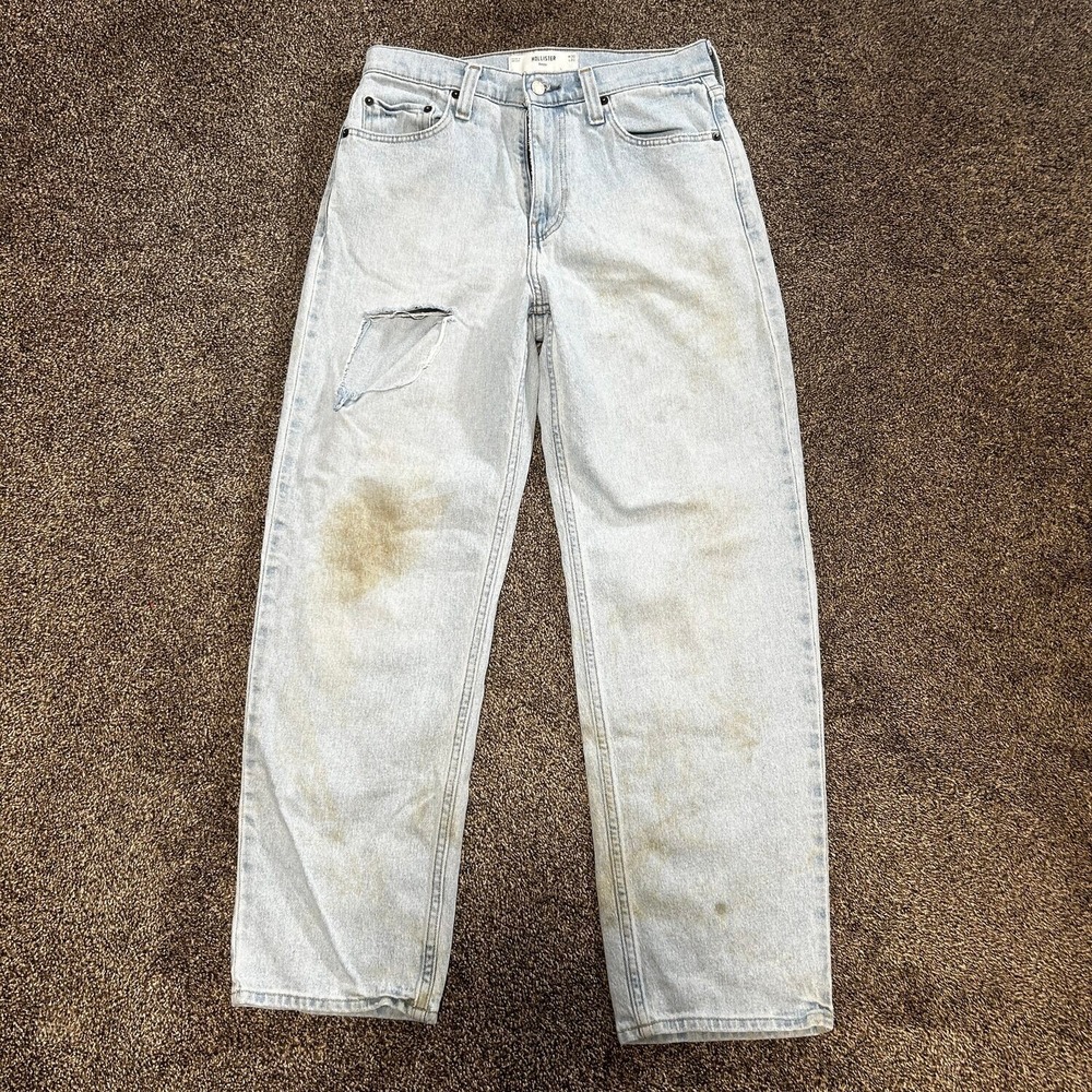 Hollister Baggy Jeans Mens 30x32 Light Wash Fair Distressed Stained Skater - Picture 1 of 5